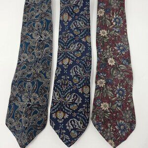Men's Ties 3 Assorted Floral and Paisley Patterns 100% Silk (MA012)